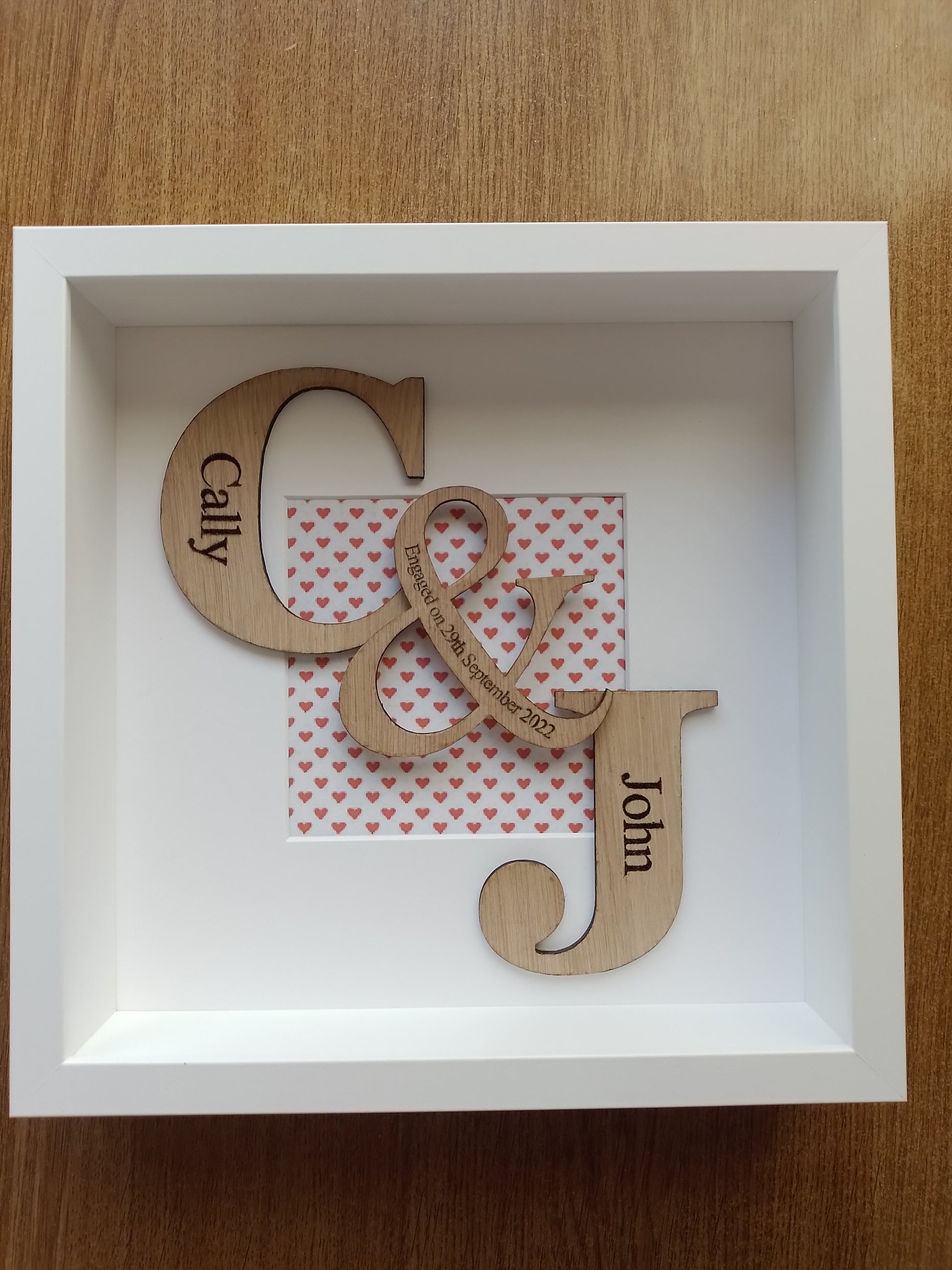 Check out our fab engagement frames. Displays the Bride and Grooms initials and the text "Engaged on xxx" in the &amp; 
This can also be modified for a Wedding, just