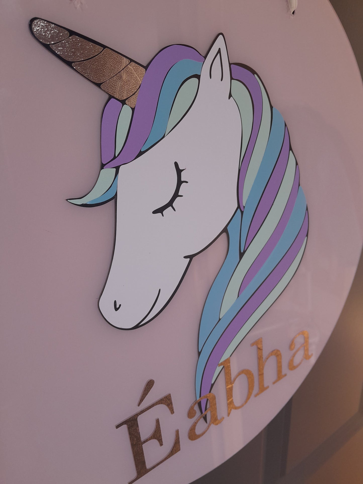 Add a touch of magic to room decor with the statement Unicorn Name Sign. These are available from 20cm to 40cm and come with hanging holes and a ribbon. They are made fr