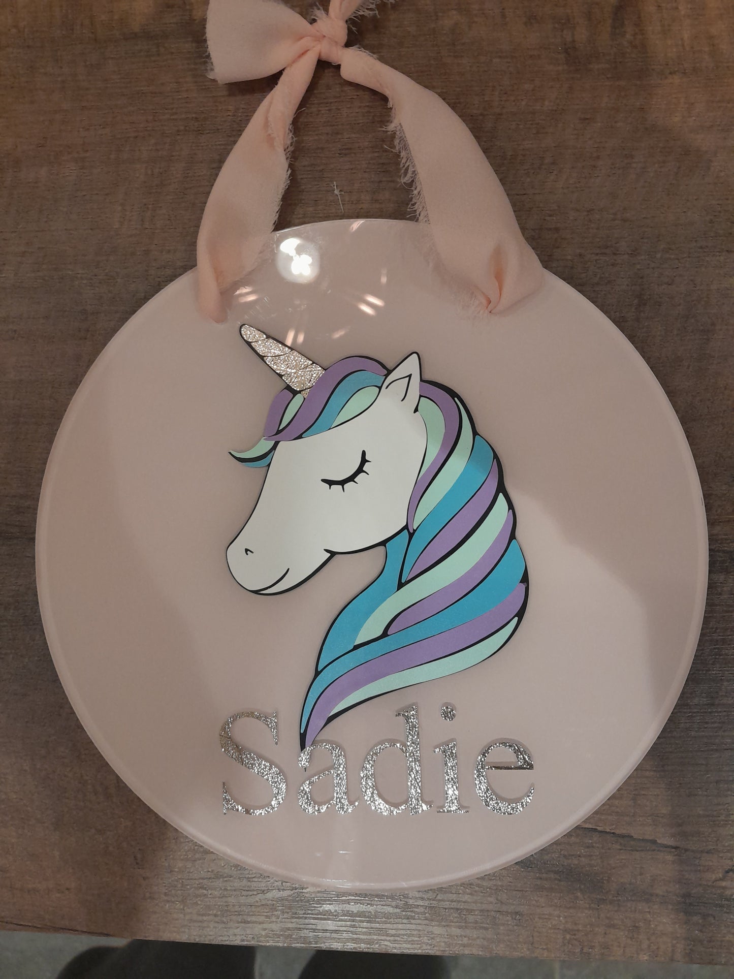 Add a touch of magic to room decor with the statement Unicorn Name Sign. These are available from 20cm to 40cm and come with hanging holes and a ribbon. They are made fr