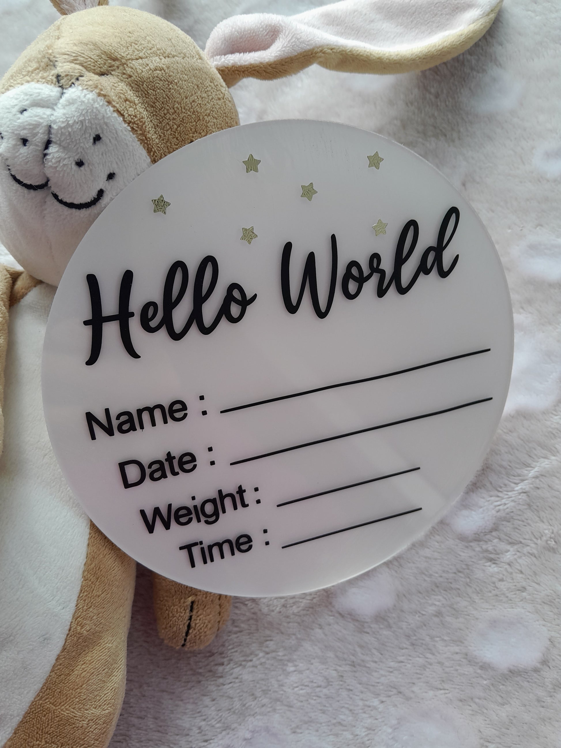 Welcome your little one into the world with our Hello World Birth Announcement Discs! These unique discs feature a playful "Hello World" design, perfect for sharing 