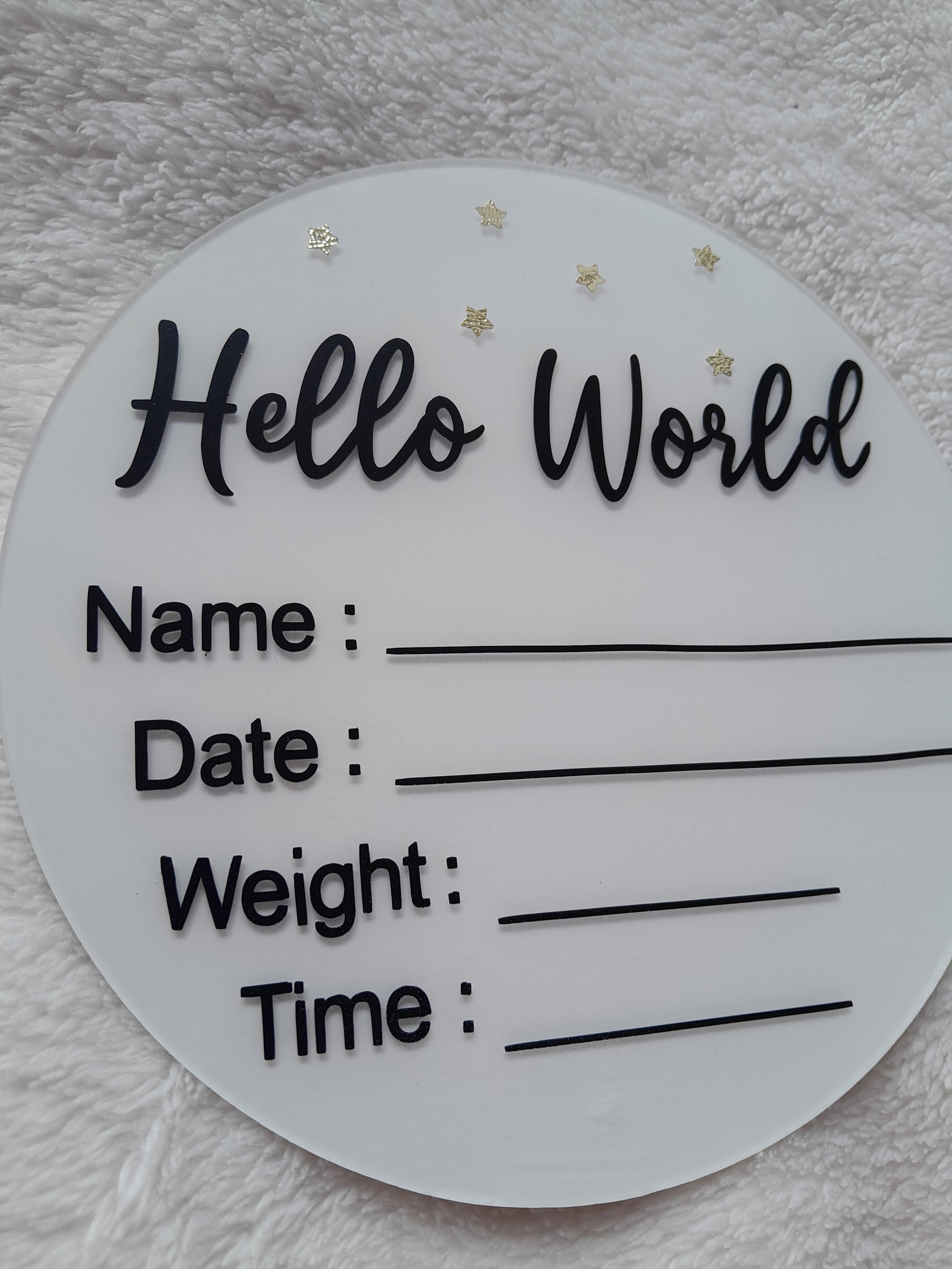 Welcome your little one into the world with our Hello World Birth Announcement Discs! These unique discs feature a playful "Hello World" design, perfect for sharing 