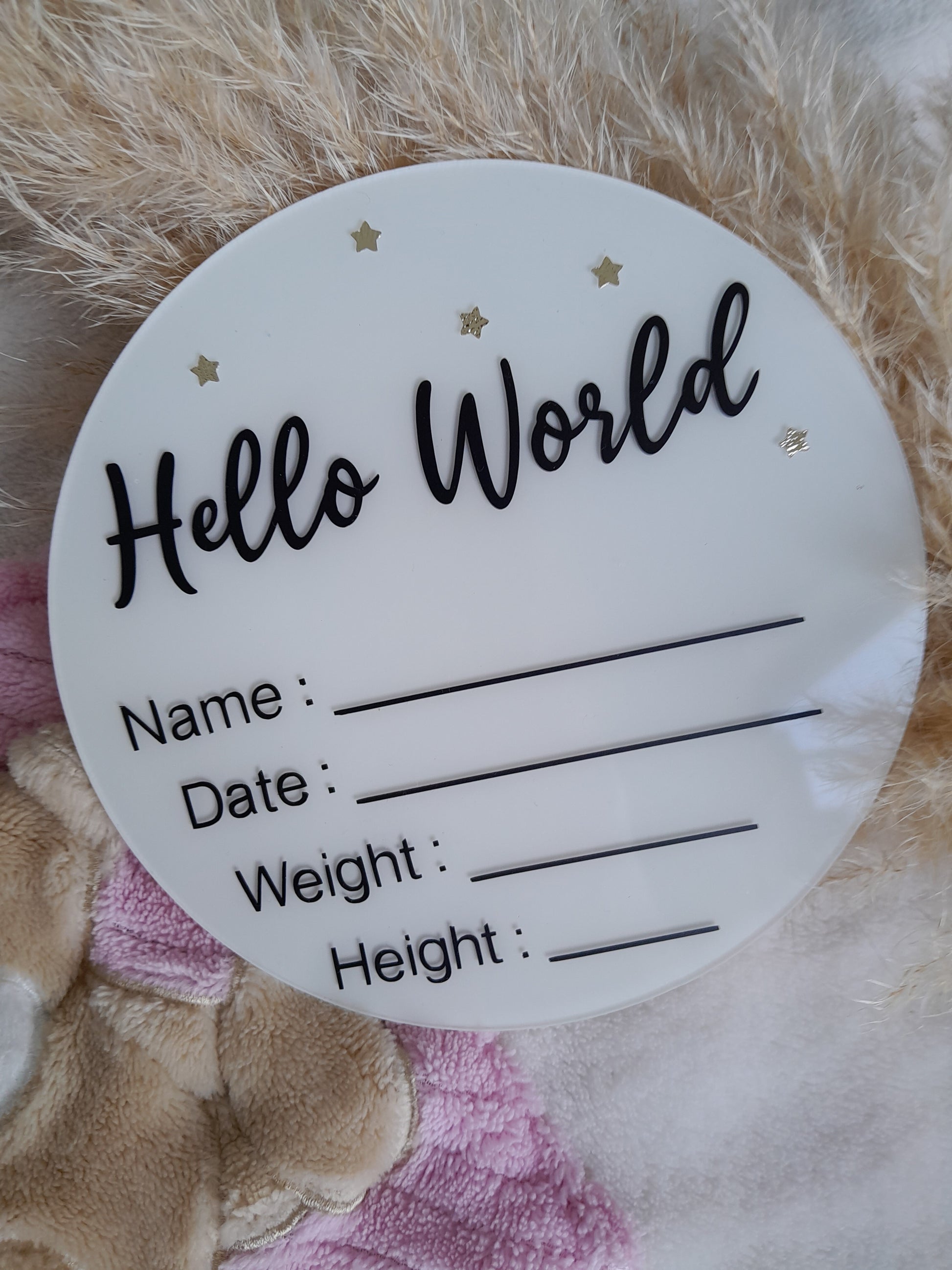 Welcome your little one into the world with our Hello World Birth Announcement Discs! These unique discs feature a playful "Hello World" design, perfect for sharing 