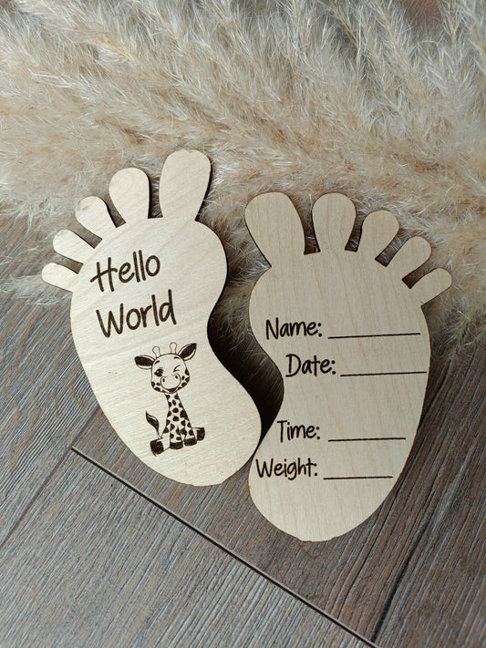 Wooden Hello World baby feet